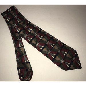 Colours Alexander Julian Mens Neck Tie Silk Maroon Green Black Geometric